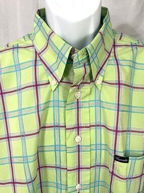 Faconnable XXL 2XL Men’s Plaid Shirt Long Sleeve Green Blue Pink EUC